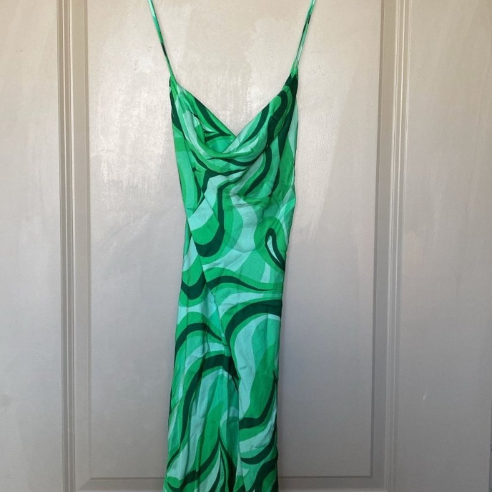 Zara Green Retro Cowl Neck Dress